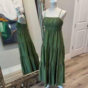 Blu Pepper Olive Green Tiered Midi Dress